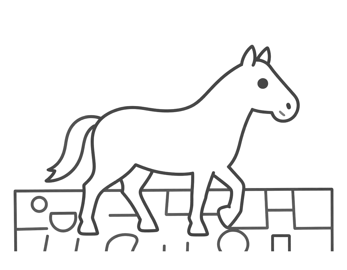 Kleurplaat van het paard van Sinterklaas dat 's nachts over de dakpannen loopt.