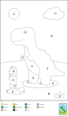 Kleurplaat op nummer van een dinosaurus die op een grasveld voetbalt met twee bekende voetballers.