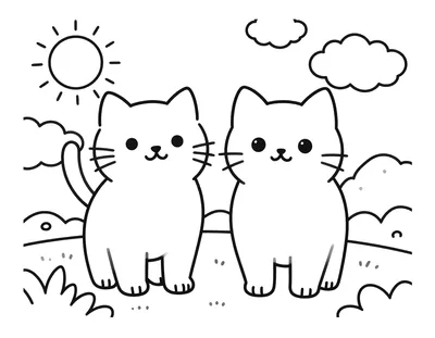 Kleurplaat van een jong meisje met een bob die drie kittens vasthoudt.