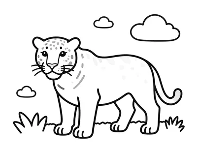 Kleurplaat van een zittende jaguar met stippen op zijn vacht.