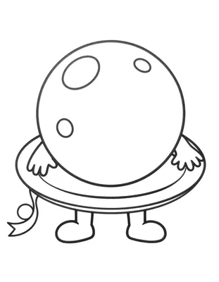 Kleurplaat van een grote oliebol met rozijnen op een rond bord, met daarnaast een krullint.