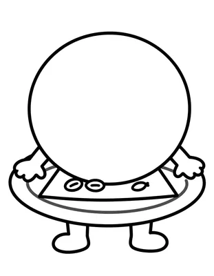 Kleurplaat van een grote ronde oliebol met rozijnen op een bordje met een papieren servetje