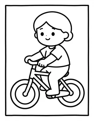 Kleurplaat van een vrolijke oma die op een fiets rijdt met haar handen aan het stuur.