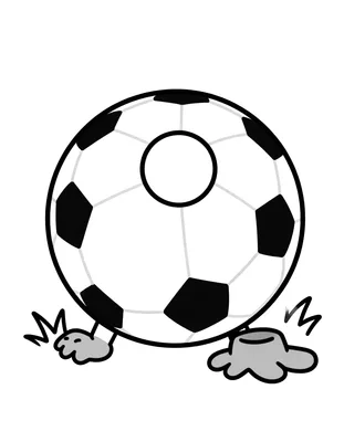 Kleurplaat van een grote voetbal op het gras naast een kleine oranje sjaal, met dikke lijnen en grote vlakken.
