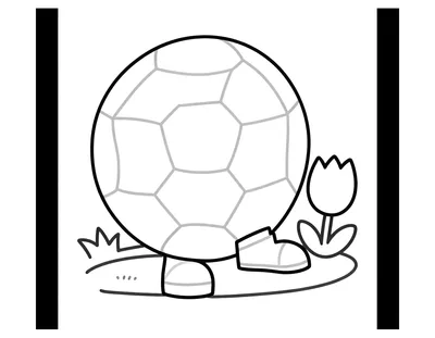 Kleurplaat van een grote voetbal met een houten klomp en een tulp op een stukje gras