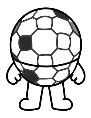 Kleurplaat van een grote voetbal met een gestreepte sjaal eromheen en kleine armpjes en beentjes.