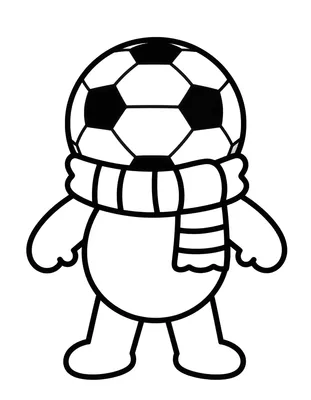Kleurplaat van een voetbal met een sjaal eromheen, met grote vakken en dikke lijnen.