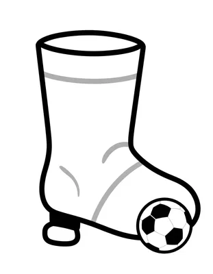 Kleurplaat van een grote voetbalschoen met twee strepen en een bal ernaast, met dikke lijnen.