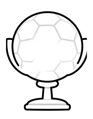 Kleurplaat van een grote voetbaltrofee met twee handvatten en een bal ernaast op een kleine sokkel.