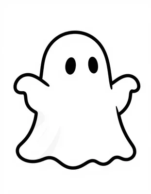 Kleurplaat van een vriendelijk spookje dat met gespreide armen door de lucht zweeft.