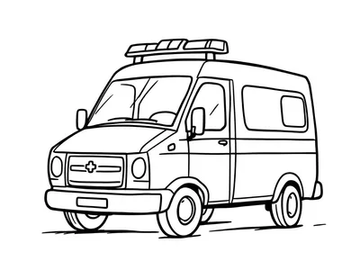 Een zwart-wit kleurplaat van een ambulance.