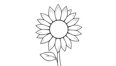 Een kleurplaat van een eenvoudige bloem met blaadjes en een steel.