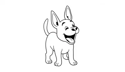 Kleurplaat van een vrolijk blaffend hondje.