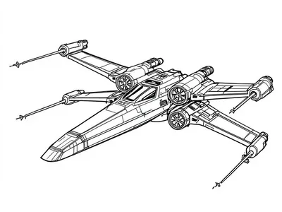 Kleurplaat van een X-Wing ruimteschip uit Star Wars.