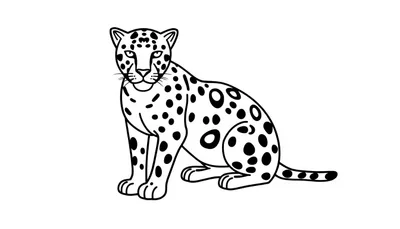 Kleurplaat van een zittende jaguar met stippen op zijn vacht.
