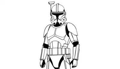 Een kleurplaat van een Star Wars Clone Trooper in zijn eerste fase harnas.