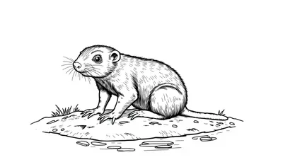 Kleurplaat van een naakte molrat op een steen, getekend in detail.