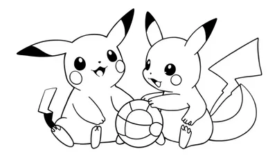 Kleurplaat van Pikachu en Charmander die samen een bal vasthouden.