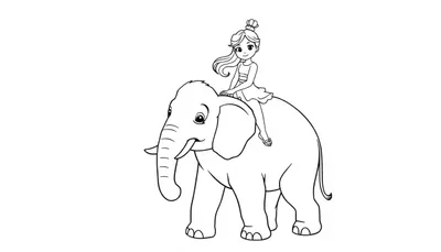 Kleurplaat van een meisje op een olifant.