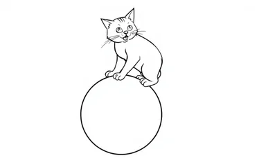 Kleurplaat van een kat die op een grote cirkel zit, klaar voor kleurenplezier.