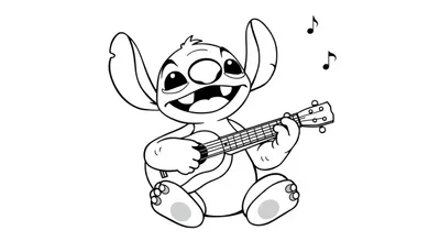Kleurplaat van een vrolijke Stitch die ukelele speelt.