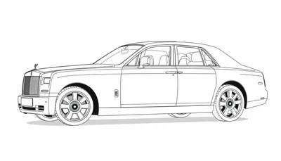 Kleurplaat van een zijaanzicht van een stijlvolle Rolls Royce Phantom.