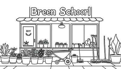 Kleurplaat van Breen Schoorl, een doe-het-zelf zaak met tuinartikelen.