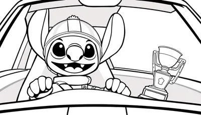 Stitch in een raceauto kleurplaat