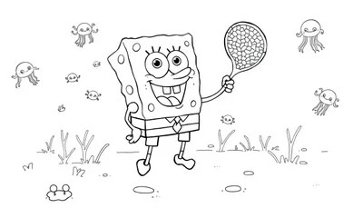 Spongebob kleurplaat met kwallen
