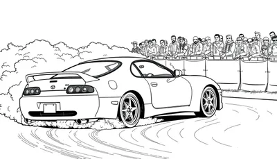 Kleurplaat van een driftende Toyota Supra!