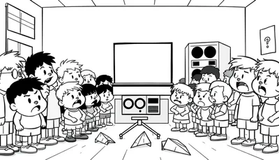 Boze kinderen kijken naar een leeg scherm, kleurplaat
