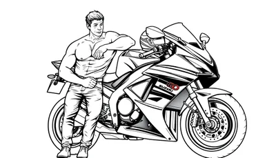 Stoere man en Suzuki kleurplaat