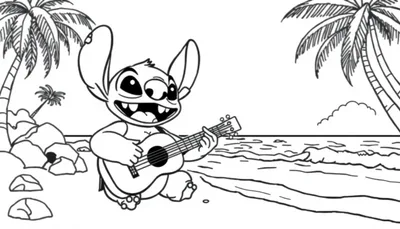 Stitch speelt ukulele kleurplaat
