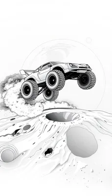 Raceauto kleurplaat op planeet Pluto.