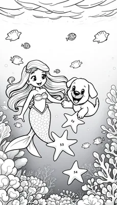 Kleurplaat van een zeemeermin die een puppy ontmoet in de zee!