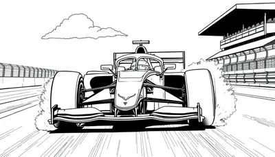 Formule 1 raceauto kleurplaat op een circuit