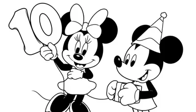 Mickey en Minnie vieren 10 jaar! Een leuke kleurplaat voor kids!