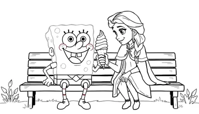 SpongeBob en Elsa kleurplaat