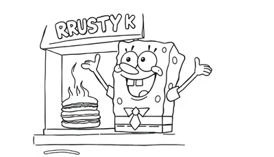 SpongeBob kleurplaat bij de Krusty Krab