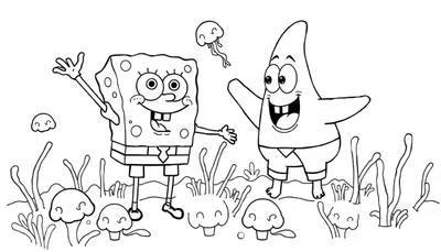 Spongebob en Patrick kleurplaat in Bikini Bottom