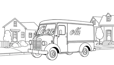 Coca-Cola vrachtwagen kleurplaat in een woonwijk.