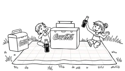 Coca-Cola picknick kleurplaat met kinderen