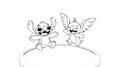 Stitch en Angel kleurplaat springen trampoline