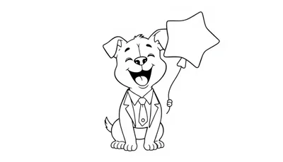 Vrolijke hond in pak, kleurplaat.