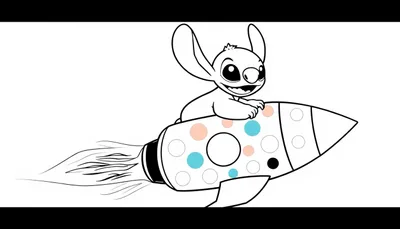 Stitch kleurplaat op een raket