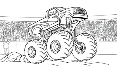 Monstertruck kleurplaat met kind dat zwaait