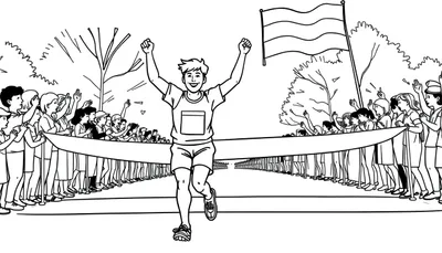 Kleurplaat van een blije hardloper die de finish haalt!