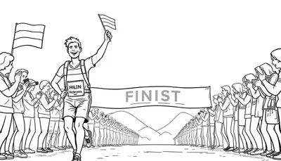 Kleurplaat van een vrolijke hardloper die de finish haalt van de Nijmeegse Vierdaagse!