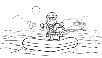 Lego Ninjago kleurplaat op luchtbed op zee