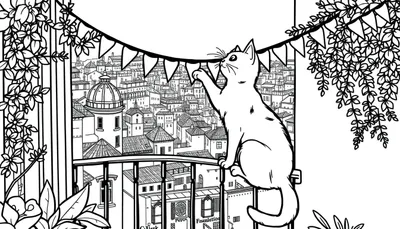 Kleurplaat van een kat op een balkon in Toulouse